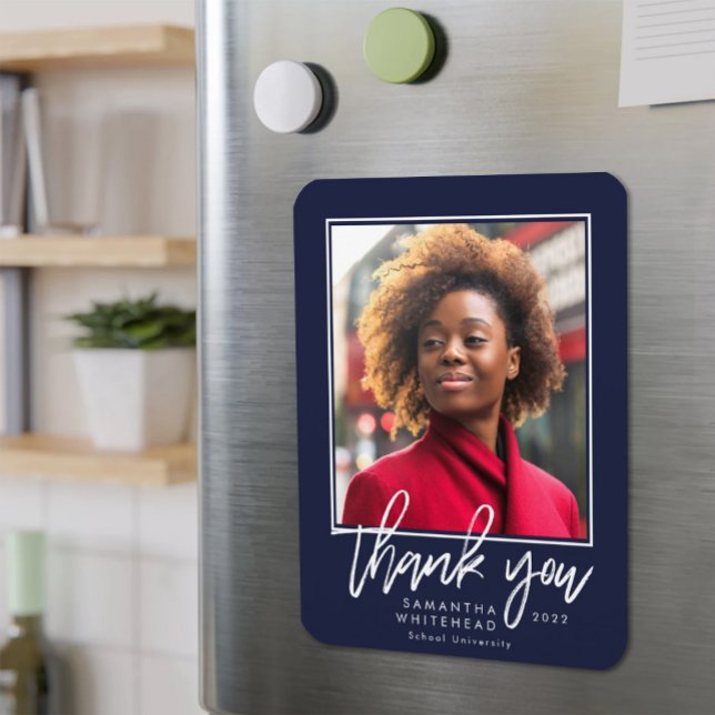 Modern Graduate 2022 Photo Navy Blue Thank You Magnet (Creator Uploaded)
