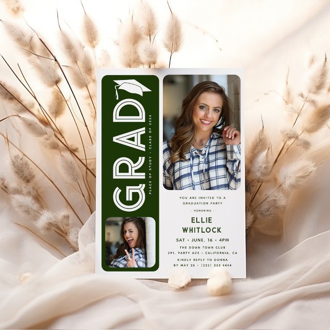 Modern Graduate 2 Photo Graduation Party Invitation (Creator Uploaded)