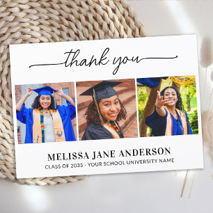 Modern Graduate 3 Photo Personalized Graduation Thank You Card