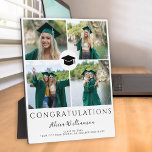 Modern graduate 4 photo collage chic graduation  plaque<br><div class="desc">Simple elegant minimalist trendy chic typography personalized multi photo collage graduation create your own keepsake plaque with four custom photos,  graduate hat,  and your text.</div>