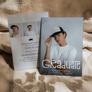 Modern Graduate 4 Photo Collage Graduation Party Invitation
