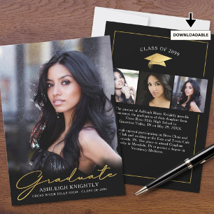 Modern Graduate  4 Photos Handwritten Script Black Announcement