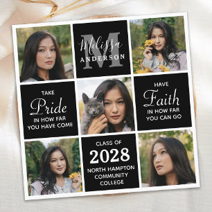 Modern Graduate 5 Photo Collage Black Graduation Announcement