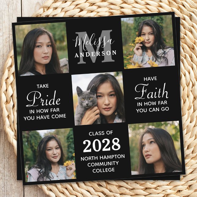 Modern Graduate 5 Photo Collage Graduation Invitation (Creator Uploaded)