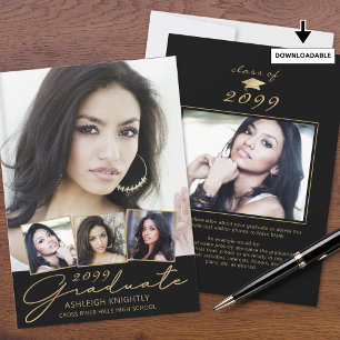 Modern Graduate 5 Photos Script Black Gold Announcement