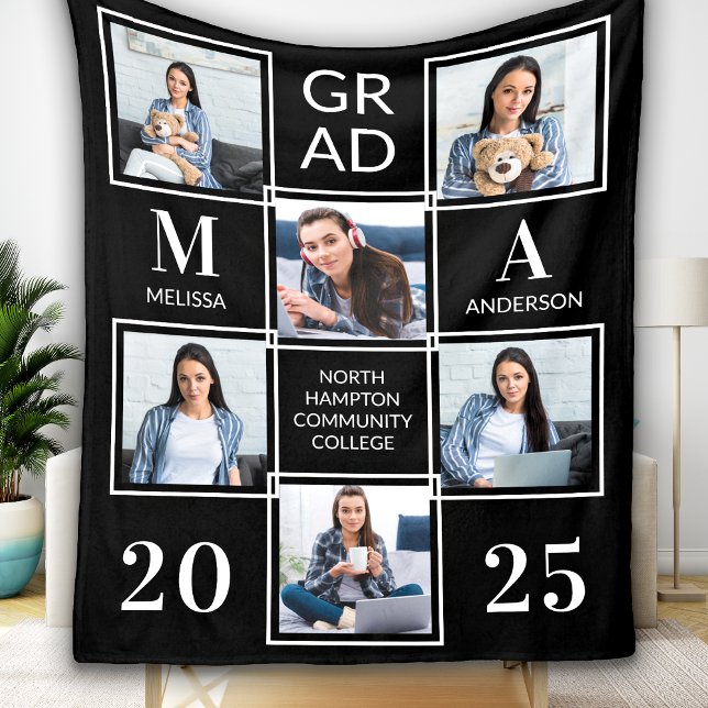 Modern Graduate 6 Photo Collage Graduation Fleece Blanket (Creator Uploaded)