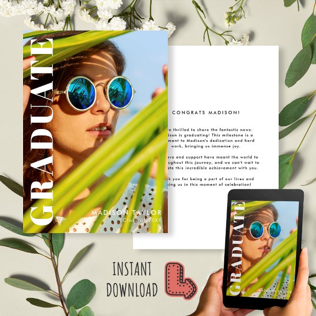 Modern Graduate Back and White Photo Graduation  Announcement (Creator Uploaded)