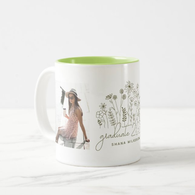Modern Graduate Blooming Wildflower Graduation Two-Tone Coffee Mug (Front Left)