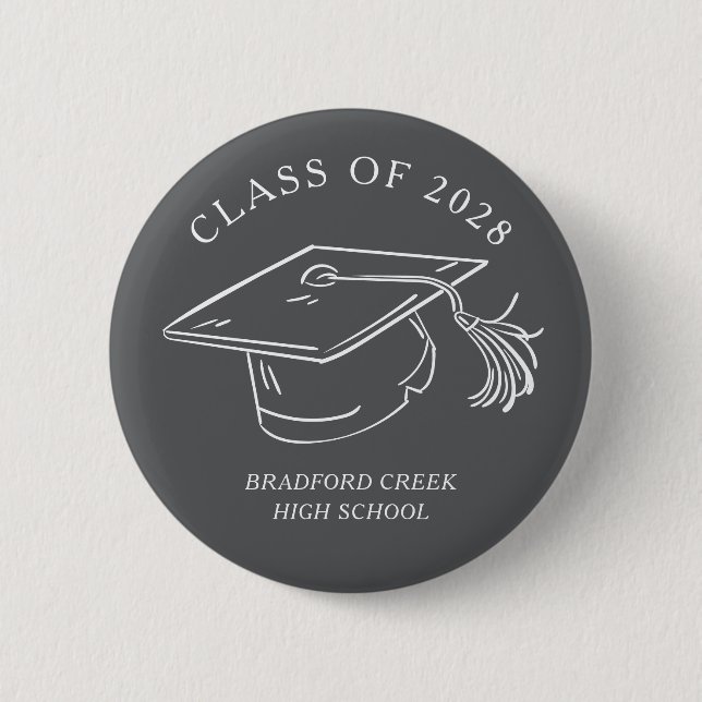 Modern Graduate Cap Doodle Class of Graduation 2 Inch Round Button (Front)