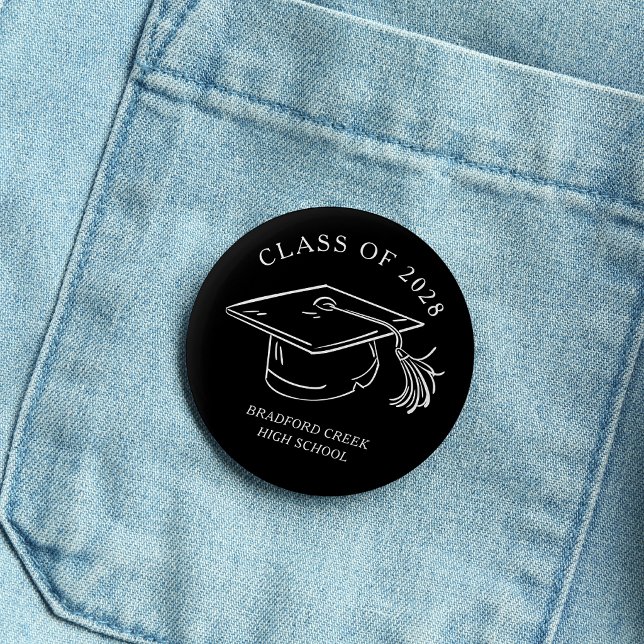 Modern Graduate Cap Doodle Class of Graduation 2 Inch Round Button (Creator Uploaded)