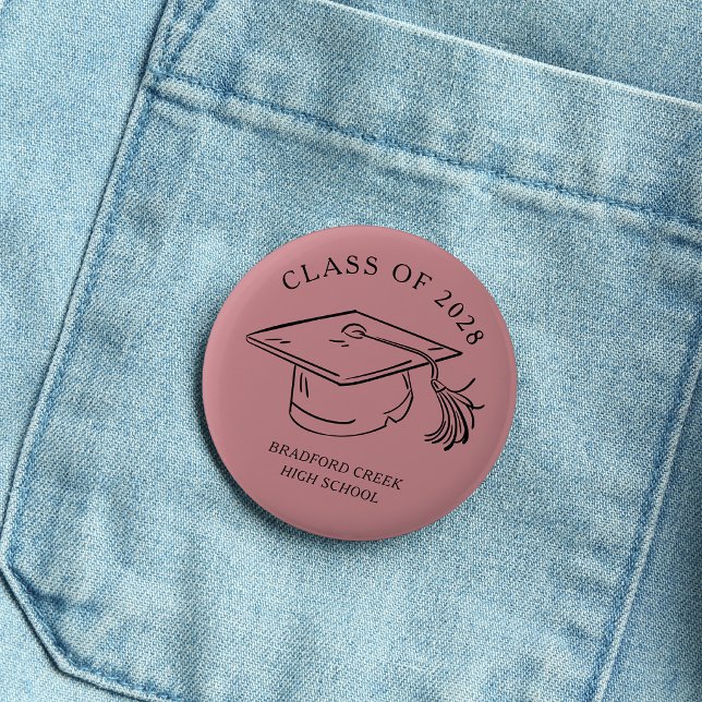 Modern Graduate Cap Doodle Class of Graduation 2 Inch Round Button (Creator Uploaded)