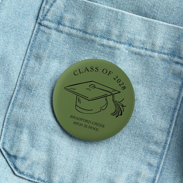 Modern Graduate Cap Doodle Class of Graduation 2 Inch Round Button (Creator Uploaded)