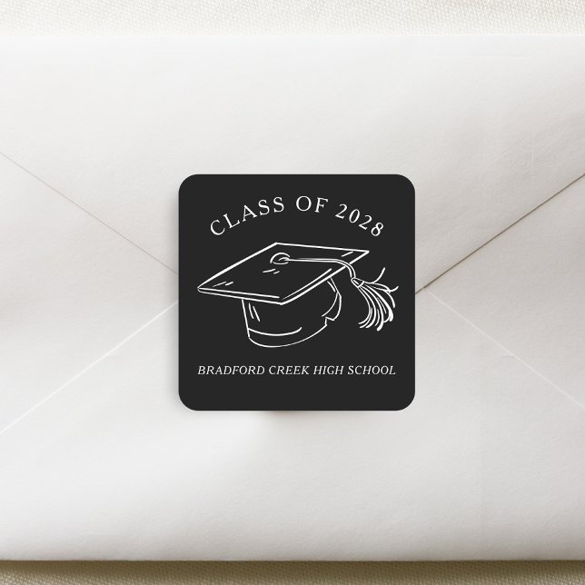 Modern Graduate Cap Doodle Class of Graduation Square Sticker (Creator Uploaded)
