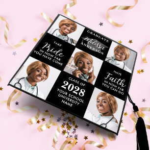 Modern Graduate Custom Chic 5 Photo Collage Graduation Cap Topper