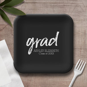 Modern Graduate Custom Trendy Black Grad Paper Plate