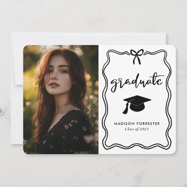  Modern Graduate Cute Bow Casual Script Invitation (Front)