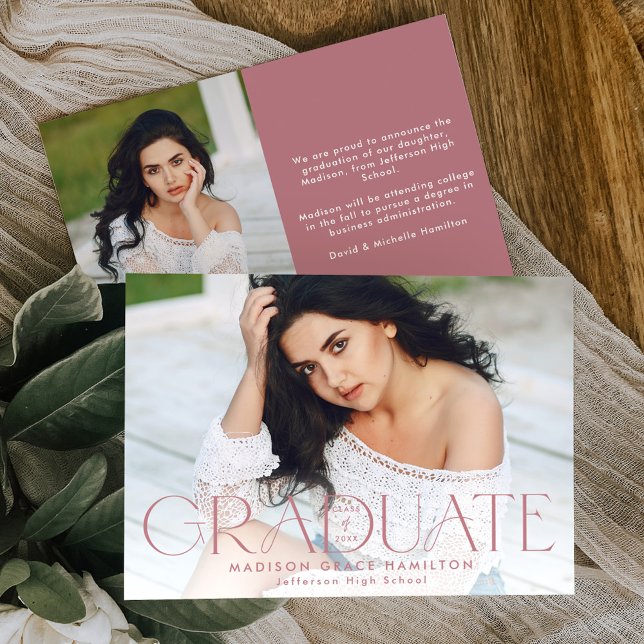 Modern Graduate Dusty Rose Type Photo Graduation Announcement (Creator Uploaded)