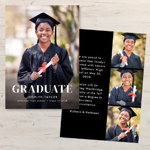 Modern Graduate Elegant Black 4 Photo Graduation Announcement