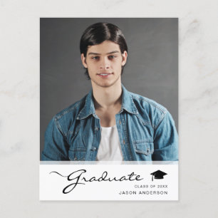 Modern Graduate Elegant Script Trendy 1 Photo Postcard
