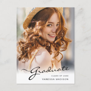 Modern Graduate Elegant Script Trendy Photo Postcard