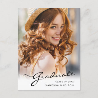 Modern Graduate | Elegant Script Trendy Photo Postcard