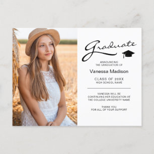 Modern Graduate Elegant Script Trendy Photo Postcard