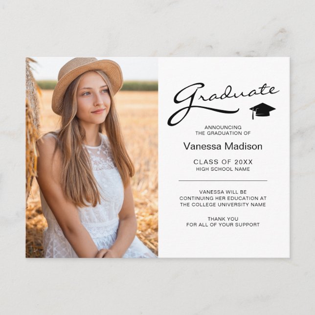 Modern Graduate Elegant Script | Trendy Photo Postcard (Front)