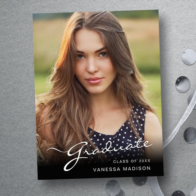 Modern Graduate Elegant Script | Trendy Photo Postcard (Creator Uploaded)