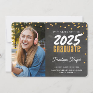 MODERN GRADUATE gold glitter confetti chalkboard Invitation