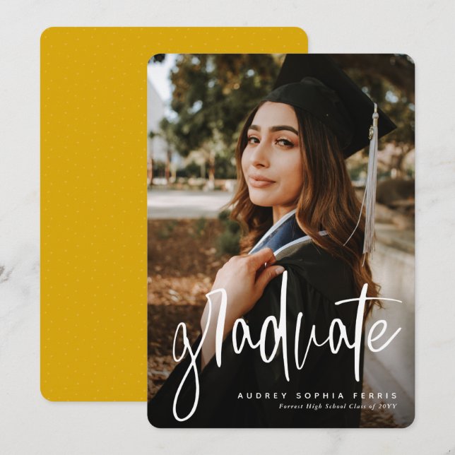 Modern graduate gold photo graduation announcement (Front/Back)