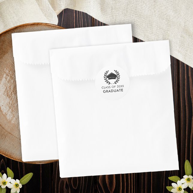 Modern Graduate Grad Cap Class of 2024 Graduation Classic Round Sticker (Creator Uploaded)