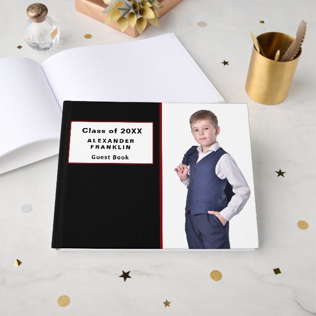 Modern Graduate Graduation Class Photo Personalize Guest Book (Front Open)