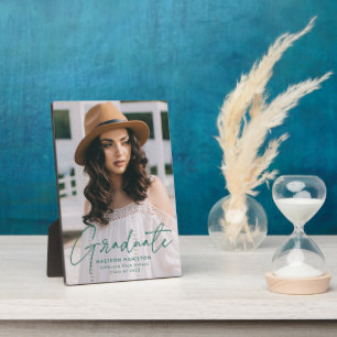 Modern Graduate Green Script Graduation Photo Plaque