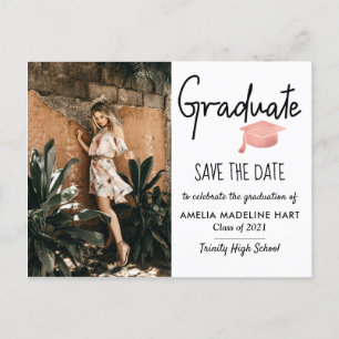 Modern Graduate Hat   Save The Date Photo  Announcement Postcard