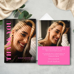 Modern Graduate Hot Pink Photo Graduation  Thank You Card