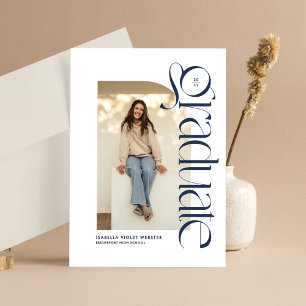 Modern graduate navy blue photo graduation invitation