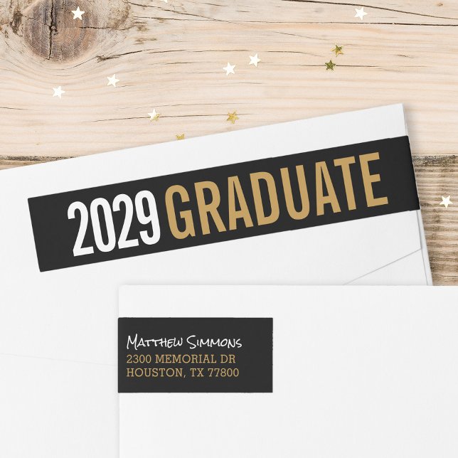 Modern Graduate Personalized Return Address Wrap Around Label (Creator Uploaded)