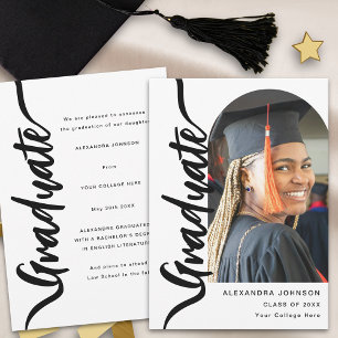 Modern Graduate Photo Arch Elegant Script Announcement