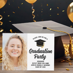 Modern Graduate Photo Bold Script Graduation Party Invitation
