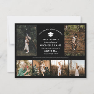 Modern Graduate Photo Collage Black Save The Date Postcard