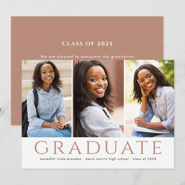 Modern Graduate Photo Collage Graduation  Announcement (Front/Back)