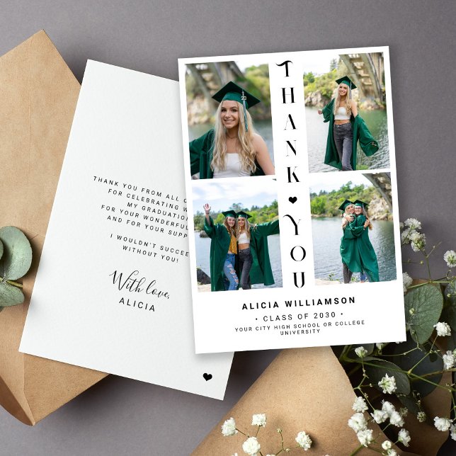 Modern graduate photo collage graduation thank you card (Creator Uploaded)
