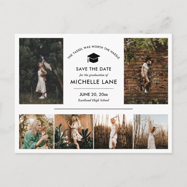 Modern Graduate Photo Collage Save The Date  Postcard (Front)