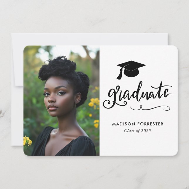  Modern Graduate Photo | Elegant Script Invitation (Front)