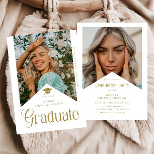Modern Graduate Photo Graduation Party Gold Invitation