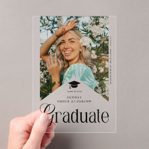 Modern Graduate Photo Graduation Party Ribbon Acrylic Invitations
