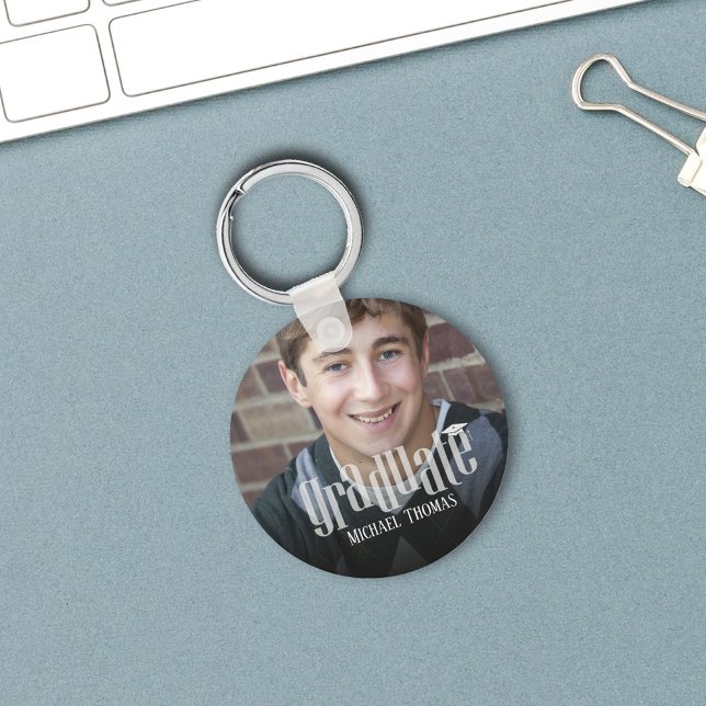 Modern Graduate Photo Keepsake Template Keychain (Graduation photo keychain)
