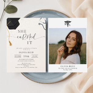 Modern Graduate Photo RN Nursing Graduation Party Invitation