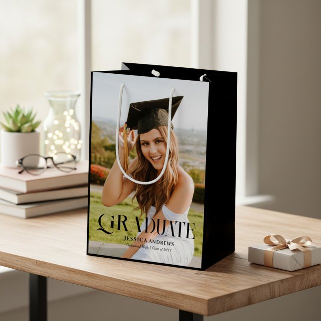 Modern Graduate Photo Script Graduation Medium Gift Bag (Creator Uploaded)