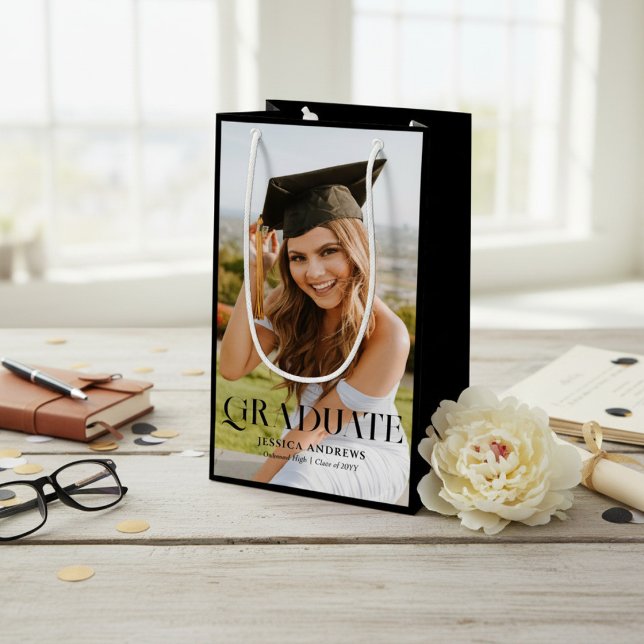 Modern Graduate Photo Script Graduation Small Gift Bag (Creator Uploaded)